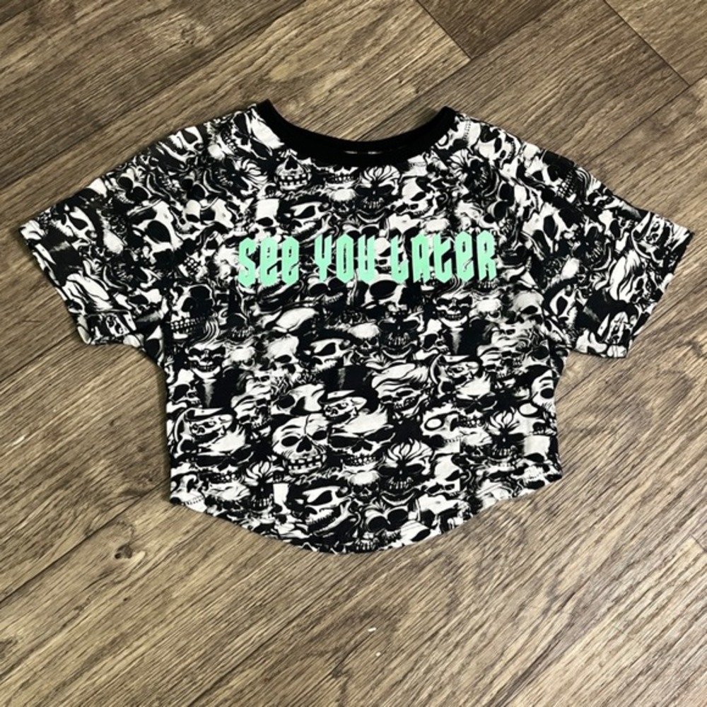 Urban Outfitters Skull See You Later Crop Top Black White Graphic Tee‎ - M